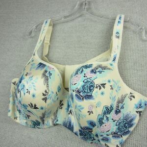 Cacique Bra Womens 44DD Cream Blue Floral Underwire Padded Push Up Intimates